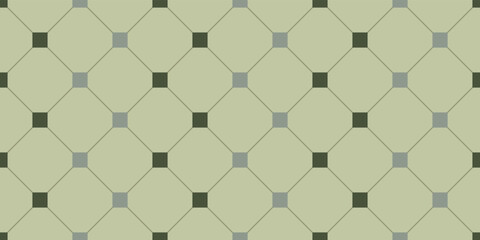 Green small squares between large rhombuses. Vector decor and print, stylish design of seamless surfaces.