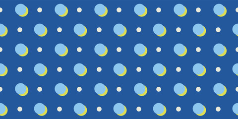 Blue and white polka dots. Vector decor and print, stylish design of seamless surfaces.