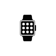 Smartwatch wrist icon in black flat glyph, filled style isolated on white background