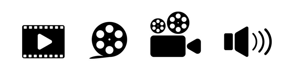 Movie equipment in modern style on white background. TV camera online.