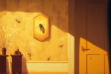 wallpaper with a yellow backdrop and a honey border. Generative AI