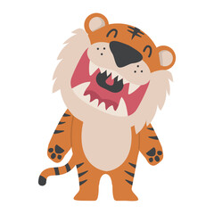 Cute tiger open mouth roaring cartoon