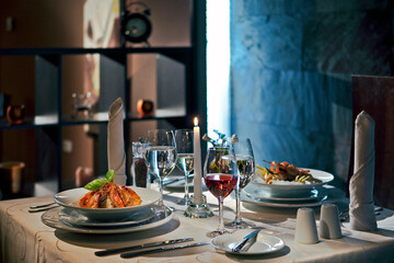 Arrangement for the presentation of the menu at the restaurant. Restaurant interior.