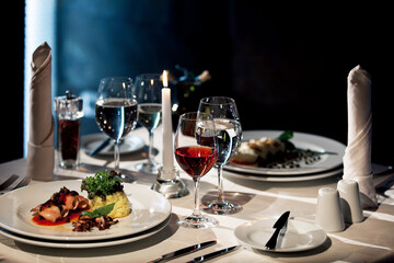 Arrangement for the presentation of the menu at the restaurant. Restaurant interior.