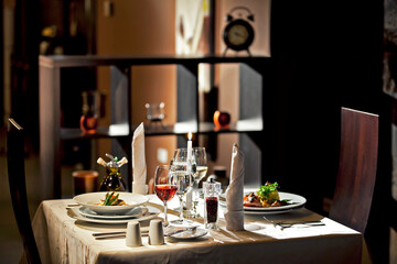 Arrangement for the presentation of the menu at the restaurant. Restaurant interior.