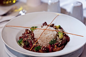 Arrangement for the presentation of the menu at the restaurant. Restaurant interior.