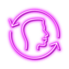 Face scanning repeat line icon. Face id update sign. Neon light effect outline icon.