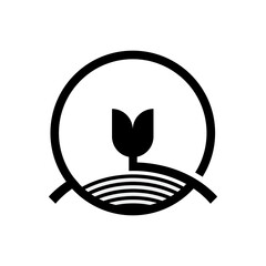 abstract flower and circle logo vector design in black and white colors