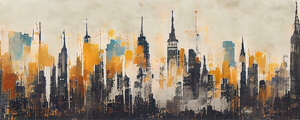 Cityscape on a grungy concrete wall texture with scratched paint. - 553469979
