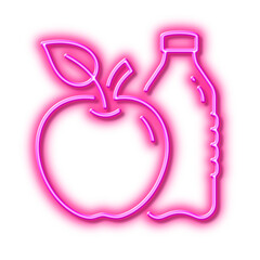 Apple line icon. Fruit, water bottle sign. Neon light effect outline icon.
