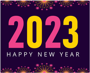 Happy New Year 2023 Holiday Illustration Vector Abstract Yellow And Pink With Blue Background