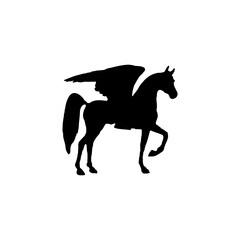 Pegasus icon. Simple style fantasy poster background symbol. Pegasus brand logo design element. Pegasus t-shirt printing. vector for sticker.