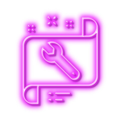 Spanner tool line icon. Repair service blueprint sign. Neon light effect outline icon.