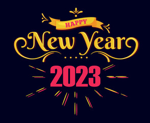 Happy New Year 2023 Holiday Illustration Vector Abstract Yellow And Pink With Black Background