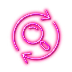 Search line icon. Refresh find results sign. Neon light effect outline icon.