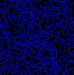 Abstract drawing with blue lines on a black background.Seamless pattern.
