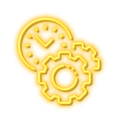 Time management line icon. Clock sign. Gear. Neon light effect outline icon.