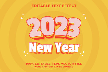 3d Happy New Year Cartoon Editable Text Effect Premium Vector