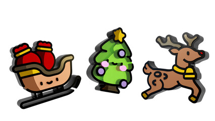 cartoon Christmas 3d icons on transparent background