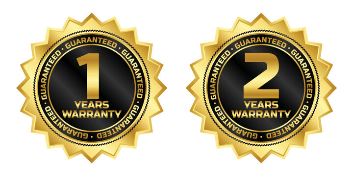 1 and 2 years warranty guaranteed badge logo vector with black and gold color for product label