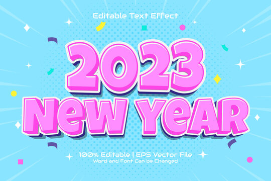 Happy new year Text Effect Editable flat Cartoon Style