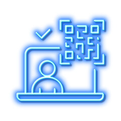Qr code line icon. Scan barcode sign. Neon light effect outline icon.