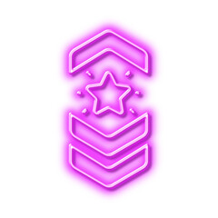 Shoulder strap stars line icon. Star award sign. Best rank. Neon light effect outline icon.