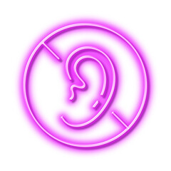 No hearing line icon. Mute mic sign. Neon light effect outline icon.