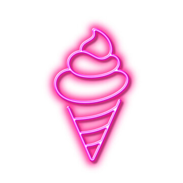 recommend clip art: Ice cream line icon. Vanilla sundae cone sign. Neon light effect outline icon.
