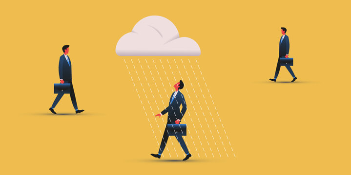 Raincloud Over Manager. Risk Management And Business Problems Concept. Vector Illustration.