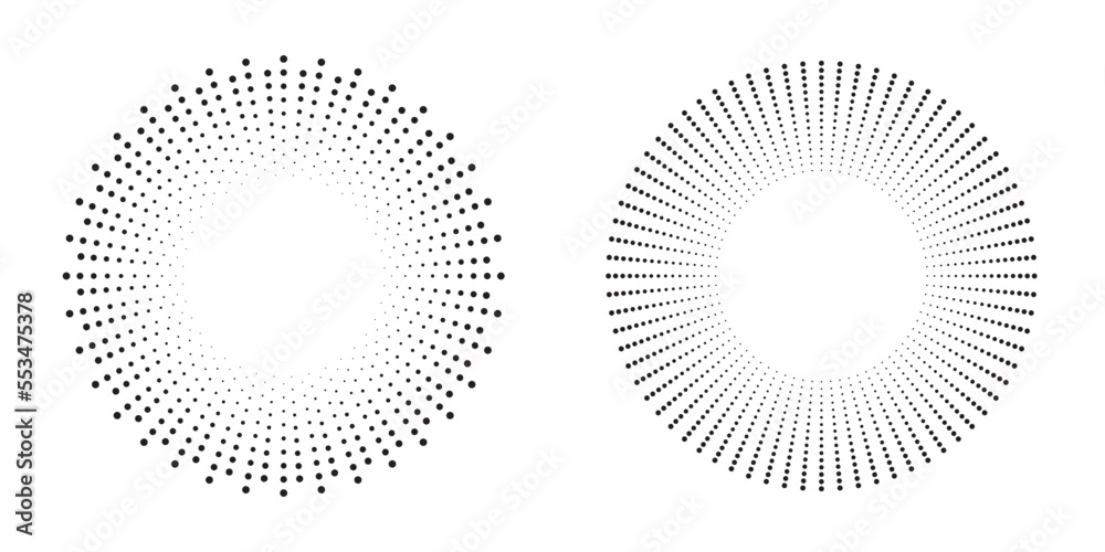 Poster radial Halftone pattern background. Abstract concentric dotted backdrop. Halftone design element for various purposes.	