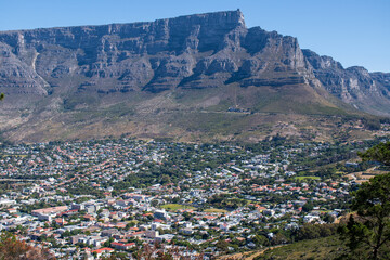 Fototapeta na wymiar view of the city of cape town and table mountain at low angle