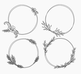 Rustic, delicate round frame vector made of beautiful branches, botanical wreath