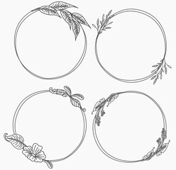 Rustic, delicate round frame vector made of beautiful branches, botanical wreath