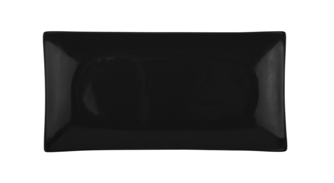 Plate, Empty black rectangle ceramic plate on transparent png. top view