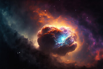 Cosmological nebula in the vicinity of stars and galaxies gaseous sand clouds nebula in the universe birth and universe's growth Star and planet creation from the nebula. Generative AI