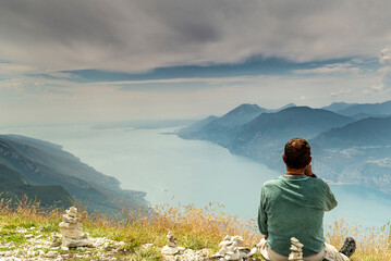 Mount Baldo (Monte Baldo) panorama wiev,Panorama of the gorgeous Garda lake surrounded by...