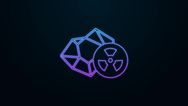 Glowing neon line Radioactive icon isolated on black background. Radioactive toxic symbol. Radiation hazard sign. 4K Video motion graphic animation