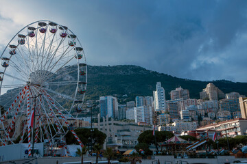 Monaco / Francia - December 10, 2022: Wheel panoramic at  Montecarlo harbour, Montecarlo, Monaco, France, Europe