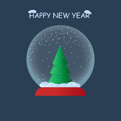 green christmas tree on blue background.new year vector illustration