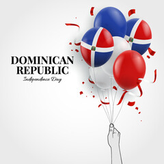 Vector Illustration of Independence Day in the Dominican Republic. Hand with balloons.
 - obrazy, fototapety, plakaty