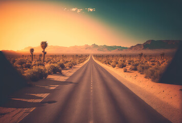 Fototapeta premium Road in the daylight in the desert. Generative AI