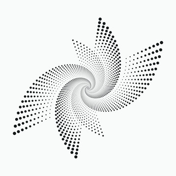 Circle halftone spiral background. dots abstract concentric circle. spiral, swirl, twirl element. Circular and radial dots helix. Segmented circle with rotation.	