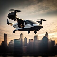 Naklejka na ściany i meble Flying car of the future. Autonomously piloted robo-taxi.