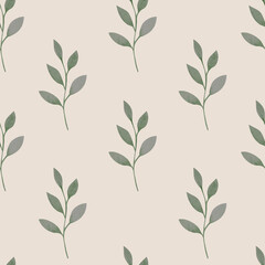 Watercolor winter greenery seamless pattern. Floral border with pastel green and grey leaves.