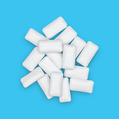 Three pieces of white chewing gum isolated on white. The whole subject is in focus.