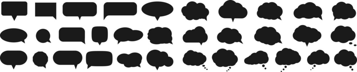 collection of black speech bubbles isolated on white background, vector illustration