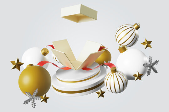 3d render christmas ornaments with gift box
