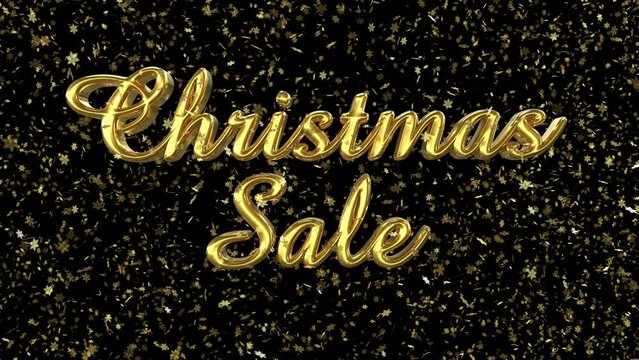 Christmas sale gold text with gold snow - 3d render looped with alpha channel.