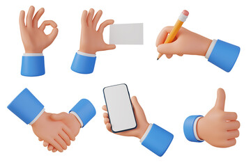 Hands gestures 3D cartoon, collection icon character hand set